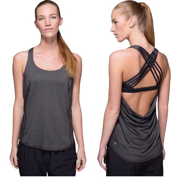 LULULEMON Wild Tank Heathered Black Pinstripe Sz 6
